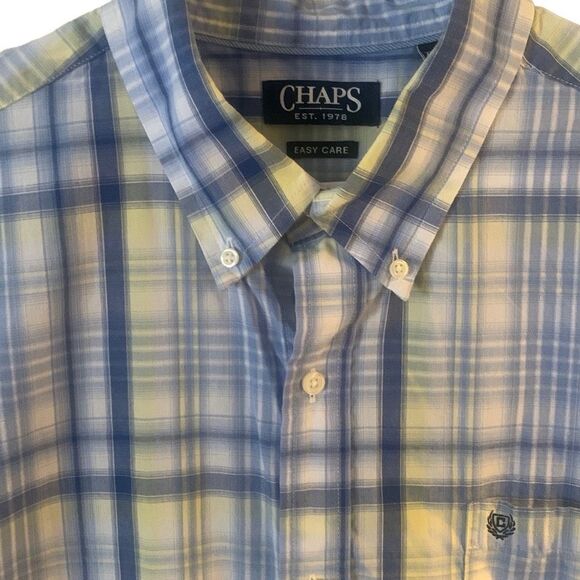 Pre Owned Men’s Chaps Blue Yellow Short Sleeve Button Up Sz XXL Classic Style - Picture 9 of 15